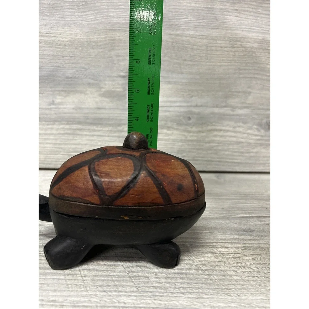 Wood Turtle Trinket Box With Lid Folk Art Vintage Hand Carved Kenya A4‎